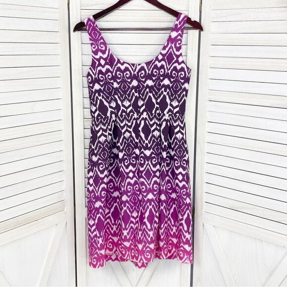 Ann Taylor Ombre Ikat Tribal Print Fit Flare Dress Pink Purple 0 Sleeveless - Picture 10 of 14